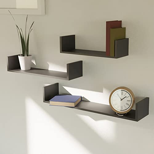 INDA-Exclusiv 3er Set Wandregal Hängeregal CD-Board Bücherregal Schweberegal MDF Weiß oder Schwarz B30/45/60cm, Farben:Schwarz