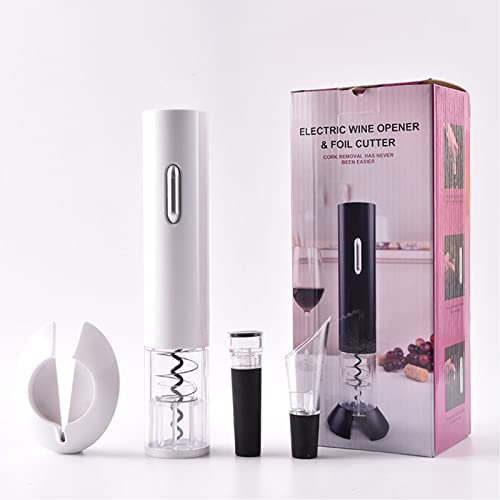 Cavatappi elettrici, apribottiglie 4 in 1, cavatappi automatico con apribottiglie, tagliacapsule, versatore per vino, tappo sottovuoto, apribottiglie a batteria (bianco)
