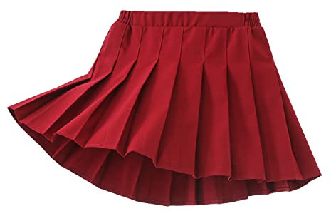 Yealoo Gonna a Pieghe per Uniforme Scolastica Ragazze Bambini, A-Linea, Mini Danza Scooter Vestito con Pantaloncini Interni Rosso Vino