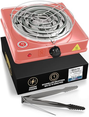 M. ROSENFELD Elektrischer Shisha Kohleanzünder Black Heat 1000W + Edelstahl Kohle Gitter & Shisha Zange Kohlegrill Shisha 150cm Kabel (Rose Gold)
