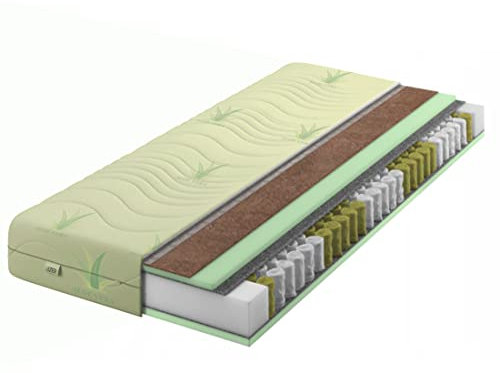 IZER Aloe Vera Taschenfederkernmatratze Kokosfaser-Einlage 80x190 x 20 cm Härtegrad H3 H4, Bezug Waschbar, 7-Zonen Federkernmatratze