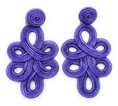 Pendientes largos flamenca mujer grandes ligeros estilo cordón de seda feria de abril sevilla, lila