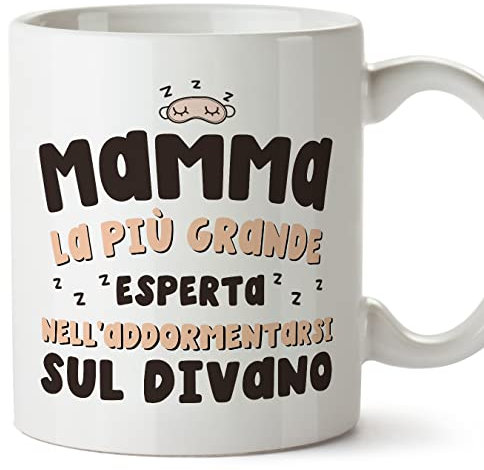 Mugffins Tassen/Becher mit Spruch für MUTTER/MAMA - Auf Italienisch - Più grande esperta nell'addormentarsi - 11 oz / 330 ml - originelles und lustiges Geschenk