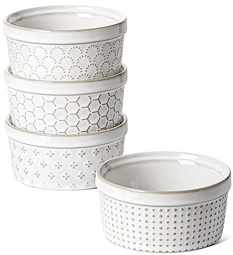 LE TAUCI Lot de 4 ramequins de 236ml pour crème brûlée, gâteau de lave, pudding, soufflé, tarte en céramique, passent au four, 10,9 cm, blanc arctique