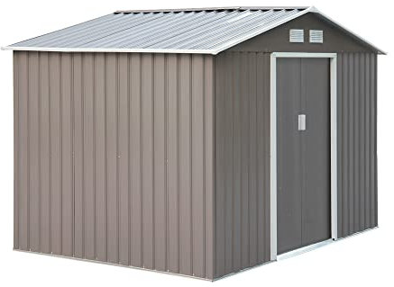 Outsunny Cobertizo de Jardín Exterior 4,83 m² 277x195x192 cm Caseta de Jardín Metálica para Almacenamiento de Herramientas con Base Refuerzo (Suelo NO Incluido) Gris
