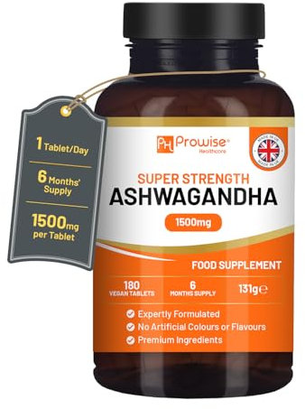 Ashwagandha 1500mg 180 Compresse Vegane | Fornitura per 6 mesi | Estratto puro di radice di Ashwagandha ad alta resistenza | Prodotto nel Regno Unito da Prowise Healthcare