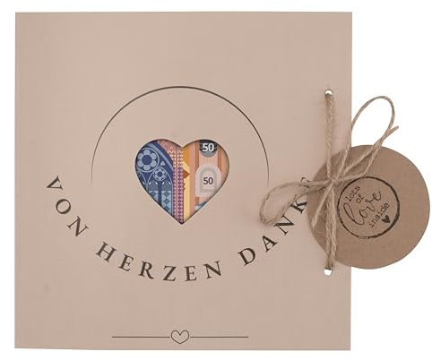 Dankeskarte – Danke von Herzen – Grußkarte mit Geldfach – Vanilalu Postkarte zum Bedanken – Geldgeschenk Karte für Kollegen, Freunde, Lehrer, Familie – Handmade Design