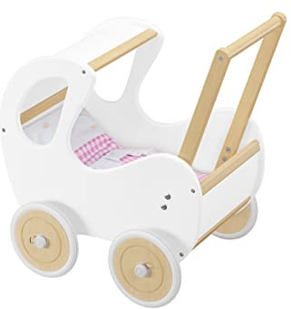 Erst-Holz Weißer Holzpuppenwagen Retro-Puppenwagen als Lauflernhilfe 95-001