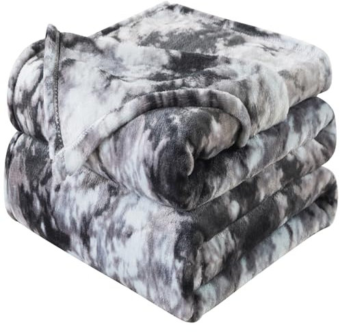 HOZY Plaid Couverture Polaire 130x150cm Tie Gris Doux et Chaude - 350GSM Couverture de Lit 2 Personnes et Plaid Canapé Flanelle - Réversible Double Face
