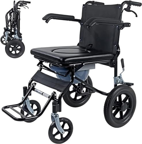 WETOBO Sedia a rotelle Pieghevole Sedia a rotelle Leggera da Viaggio, Sedia da Comodo Pieghevole con Ruote, Sedia a rotelle Piccola per la casa e per Il Viaggio, Carrozzine Extra Strette con Freni
