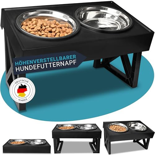 PFOTENGUT® Hundenapf erhöht [höhenverstellbar] - 2-in-1 Futternapf-Set mit Wassernapf & Fressnapf für deinen Hund inkl. Edelstahl-Näpfe [für kleine, mittelgroße und große Hunde geeignet]
