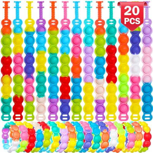 HOUT 20 Stück Mitgebsel Kindergeburtstag - Pop Armband It ADHS Spielzeug - Kleines Geschenk für Kinder - Popit Plopper Spielzeug - Popet Antistress Spielzeug - Tombola Preise Fidget Toys Set