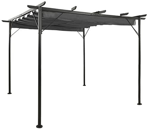 LAPOOH Pergola with Retractable Roof Anthracite 3x3 m Steel 180 g/m²,Outdoor Living,Outdoor Structures,Garden Arches, Trellises, Arbours & Pergolas-312226