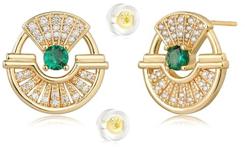 Jenosy 18K Vergoldet Ohrringe Damen Sector Gold Ohrringe mit Grün Kristall Kleine Boho Beach Simple Delicate Ohrringe Creolen Handmake Hypoallergenes Schmuck