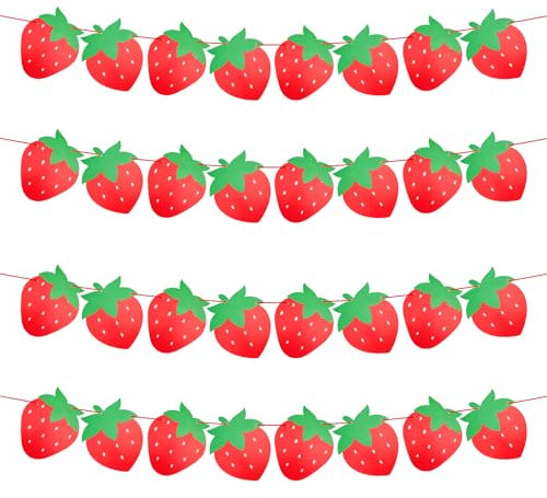 4stk Erdbeer-Party-Banner, Erdbeer-Hängebanner Süßes Beeren-Erdbeer-Banner Erdbeer-Babyparty-Dekorationen für Babyparty-Partyzubehör Beere Erster Geburtstag