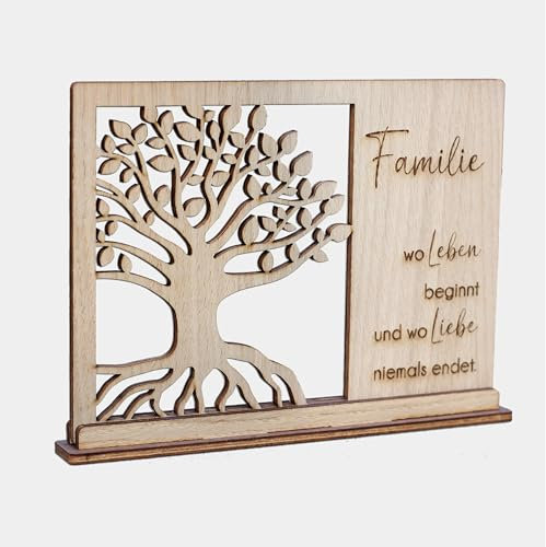 Holzgrusskarten.at - Baum des Lebens - Familie – Geburtstagskarte, Karte Hochzeit, Grußkarte, Geburtskarte, Taufkarte, Aufsteller, Lebensbaum, Geschenke für Frauen - aus Eichenholz
