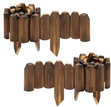 Wood Garden Edging, Wooden Fence Border Decorative Small Picket Panels for Flower Bed Barriers and Landscape Fencing (2 Pack)