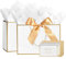 2 Stück Geschenktaschen mit Henkel, Elegant Geburtstag Papiertüte mit Schleife, Papiertüten mit Schleifenbändern/Seidenpapier/Grußkarte/Umschlag, Geschenk Tüten für Hochzeit Party (Weiß)