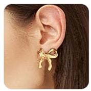 YYPERLE Schleifen Ohrringe Gold, Schleifen Ohrstecker Hypoallergene Bogen Ohrringe Trend-Schmuck für Frauen und Mädchen (Glatte, Gold)