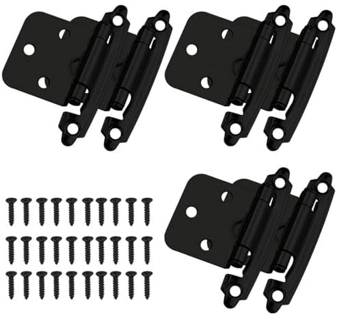 6Pcs Self Closing Hinges, Cabinet Door Hingeswith with Screws, Heavy Duty Steel Cupboard Hinges, Inset Hinges for Kitchen Bathroom Bedroom, Black