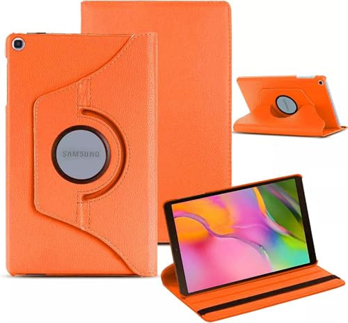 World biz Case for Samsung Galaxy Tab A 10.1 Inch 2019 (SM-T510/T515/T517) PU Leather Smart 360 Rotating Flip Stand Cover, Auto Wake/Sleep Tab T515 T510 Tablet Case (Orange)