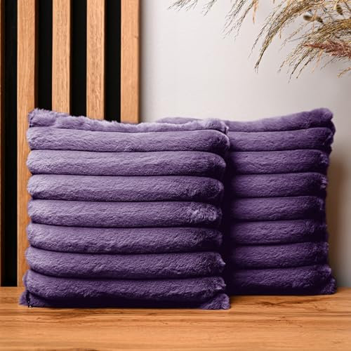 MG Design 2er Set Kissenbezüge 30 x 30 cm in Violett – mit Reißverschluss, langflorige Fell-Haptik, weich & Cosy, pflegeleicht