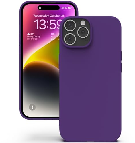 YATWIN Coque pour iPhone 14 Pro, Coque TPU Aspect Silicone Liquide avec Doublure, Protection Caméra et Écran 1mm, Fine et Légère, Anti-Rayures, Violet