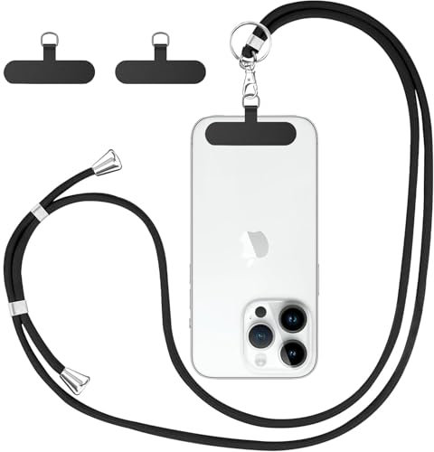 flintronic Tour de Cou Telephone, Universelle Cordon Telephone Portable Collier de Longe Compatibles avec Plupart des Smartphones pour Cou et Poignet Laniere, avec Porte-clés et Patch