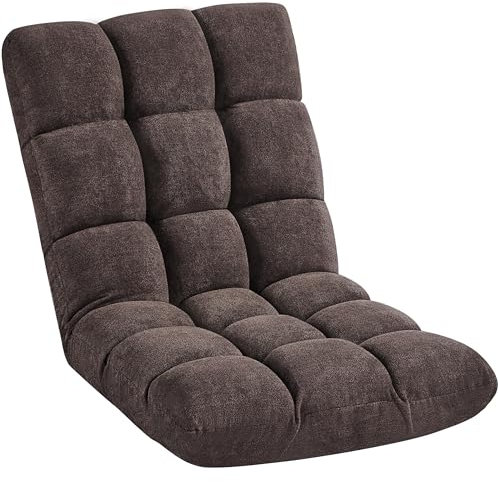 Yaheetech Silla de Suelo Plegable con Respaldo Ajustable 14 Posiciones Sofá Acolchado de Terciopelo para Meditación Lectura Gaming Asiento de Espuma 111,5 × 53 × 14 cm Marrón