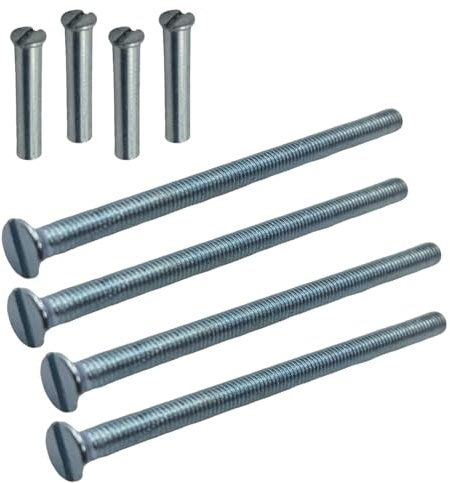 M3 x 50mm Door Handle Through Bolts Slotted Sleeve Silver – Pack of 4 | M3 × 50mm male-to-female slotted bolt set. Suits doors up to 40mm thick. Door handle, knob, escutcheon attachment.