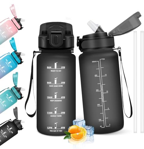 HoneyHolly Botella Agua, 500 ml con Pajita, Botella de Agua, Prueba de Fugas, Botella Agua Niños Colegio, Libre de BPA, Cantimplora para Niños, Deporte, Running, Gimnasio, Bicicleta