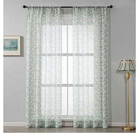 Calefee Tende Trasparente Stanza da Letto, Tenda Finestre per Interni 107x214cm Poliestere Effetto Lino con Motivo A Rami, con Passanti, 2 Pannelli
