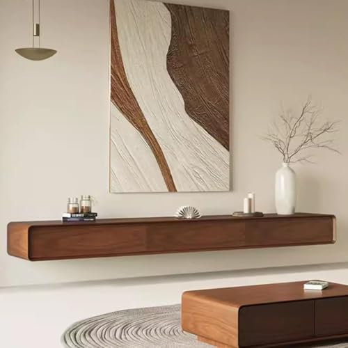 Btsunotr Meuble TV flottant de 62/78/94 à fixation murale en bois, console média, centre incurvé, bords arrondis et 4 portes (couleur noyer, 200 x 24 x 20 cm)