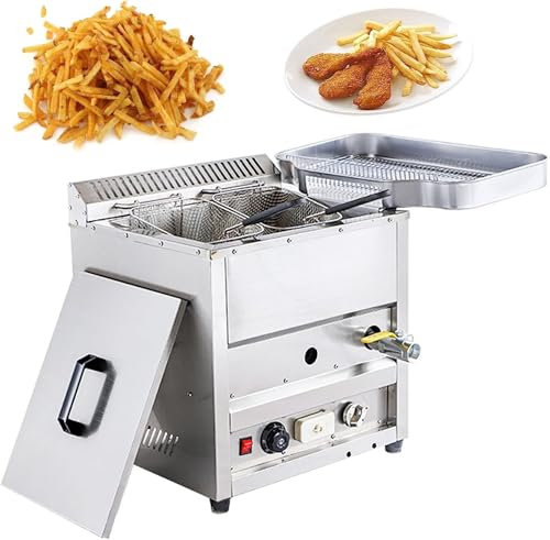 Freidora Profunda De Gas Comercial, Freidora De Gas De Propano De Encimera, Control De Temperatura Independiente, Freidora De Gas De Gases De Acero De Acero Inoxidable De Acero Inoxidable Tapa De Cana