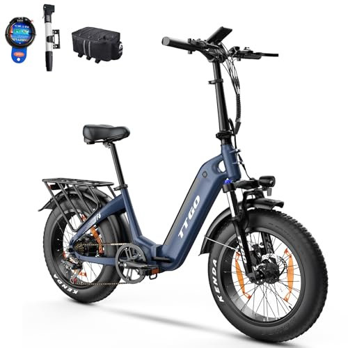 ttgo E Bike Klapprad, 20 Zoll Elektrofahrrad für Herren mit 36V 25AH Abnehmbarem Akku, 4.0 Fat-Tire Mountain Ebike mit 250W Motor und Drehmomentaufnehmer Reichweite 100-120KM, F6 (Blau)