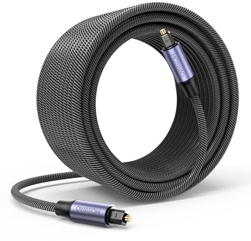 MOSWAG 10M Optical Cable, Optical Cable for Soundbar to TV, [24K Gold-Plated Plug, Metal Case, Braided] Digital optical Audio Cable Toslink Compatible with Sony, LG, Samsung, Panasonic etc.