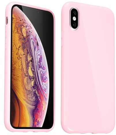 Svanove for iPhone X/XS Case Silicone, Glossy Soft Rubber Gel Jelly Cute Protective Plastic Simple Plain Phone Case Cover for Women Girl, Slim Thin Flexible Shockproof TPU, Pink