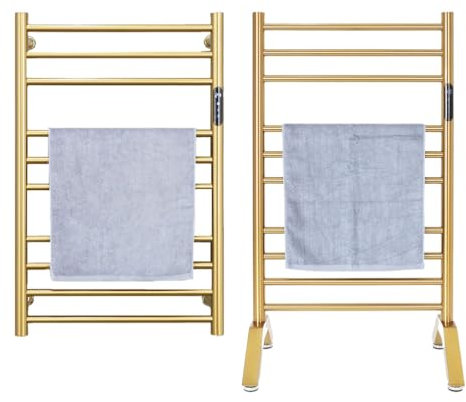 WRJAHCG Badheizkörper Elektrisch 10 Bars,Wandmontage/Freistehend Handtuchtrockner Elektrisch Mit Timer 1-8H,Handtuchwärmer Handtuchheizkörper Elektrisch Plug-In,Gold