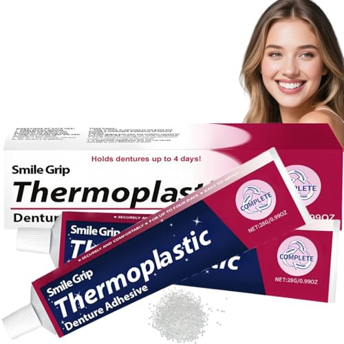 2PCS Grip Thermoplastic Denture Adhesives,False Teeth Silicone Reline Kit,Secure Denture Adhesive,Tooth Repair Kit & Dental Glue Teeth,Non-Glue Denture Repair Kit,Comfortable Long-Holding Reline