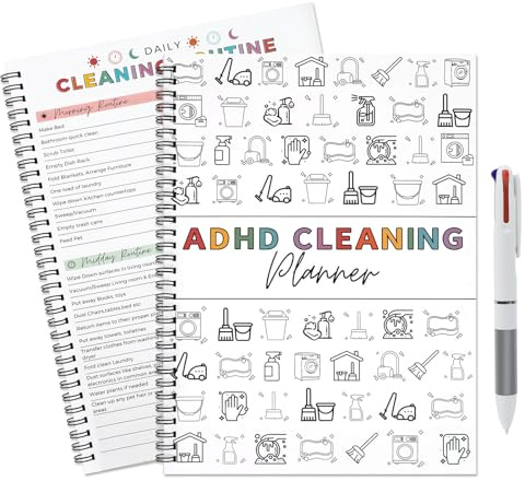 ADHD Cleaning Planner with Three-color Pen, Cleaning Planner for Adults | Cleaning Schedule and Checklist Management Daily Weekly Monthly Organizer DIY Home Improvement, for Adults and Children