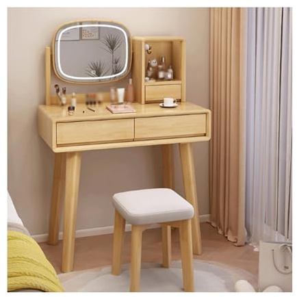 Zxarunas Schminktisch Schminktisch aus Massivholz mit Spiegel, Kleiner Frisiertisch mit 3 Schubladen for Schlafzimmer, Nussbaum, Holz, 80 x 40 x 135 cm Toilettentisch(Legno)