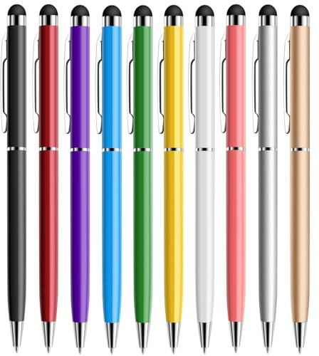 Mixoo 2-in-1 Stylus Pen for Touch Screens with Black Ballpoint Pencil | 10 Pack Muliple Colors Retractable Tablet Pens for Switch/iPad/iPhone/Android/Samsung Galaxy Touchscreen Devices