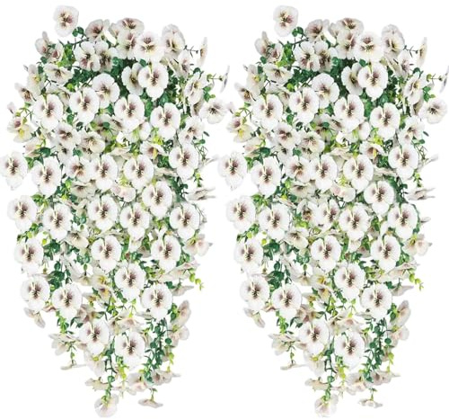 Genérico Artificial Outdoor Vines, 2 Pieces of Realistic Pansy Garlands, Hanging Flowers for Wall | for Weddings, Patio, Porch, Door, Wall, Garden, Balconies,