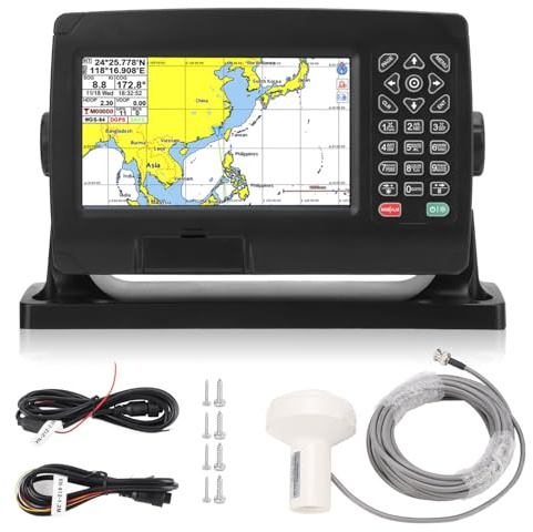 Masyrt Plotter de Gráficos GPS Navegador GPS Marino Plotter de Navegación para Barcos TFT LCD en Color de 7 Pulgadas GNSS Posicionamiento de Modo Dual IPX6 de Mapa Dual con NMEA0183 y