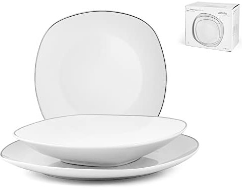 H&H Quadro Servizio Tavola 18 Pezzi, Porcellana, Bianco, unità