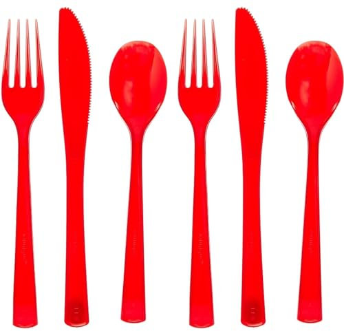 Ruby Red Solid Assorted Plastic Cutlery - Classy & Elegant Flatware Design - Perfect for Parties, Weddings & Events - 18ct