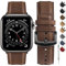 Fullmosa Correa Apple Watch Ultra Ultra 2 49mm,Series 9 8 7 con 45mm,Series SE/6/5/4 con 44mm, Series 3/2/1 con 42mm Yola Serie Pulsera de Piel Cuero Bruñida para iWatch,Marrón Oscuro + Hebilla Gris.