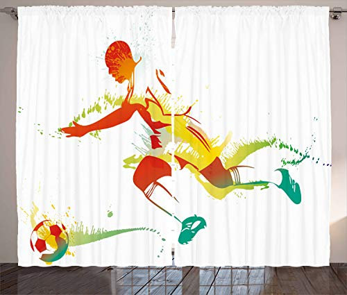 ABAKUHAUS Teen Zimmer Rustikaler Vorhang, Fußball-Spieler-Athlet, Wohnzimmer Universalband Gardinen mit Schlaufen und Haken, 280 x 175 cm, Rot Gelb