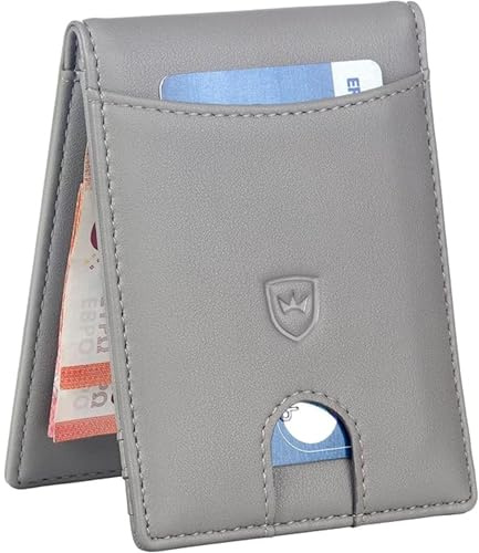 Kronenschein® Slim Wallet RFID Schutz - Mini Geldbörse Kunstleder Herren Kartenetui - Portmonee klein - Geldbeutel für EC-Karten, Kreditkarten, Karten Etui Portemonnaie, mit 6 Fächer grau