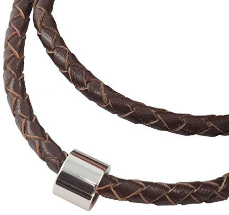 König Design Lederkette Anhänger Lederband Leder-Armband 4 mm Damen Halskette Braun 65 cm lang mit Hebeldruckverschluss geflochten